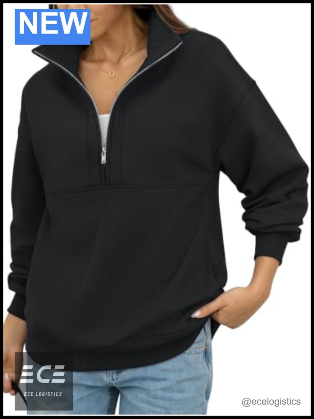 Fleece Lined Half Zip Sweatshirt Oversized Mock Neck Pullover Women